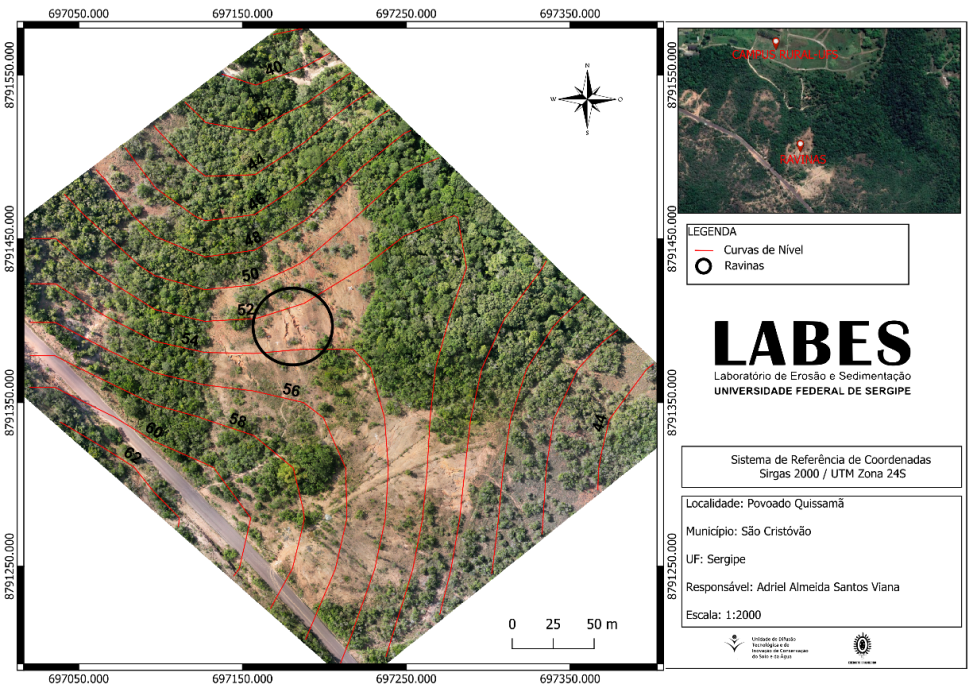 Foto aérea de feições erosivas