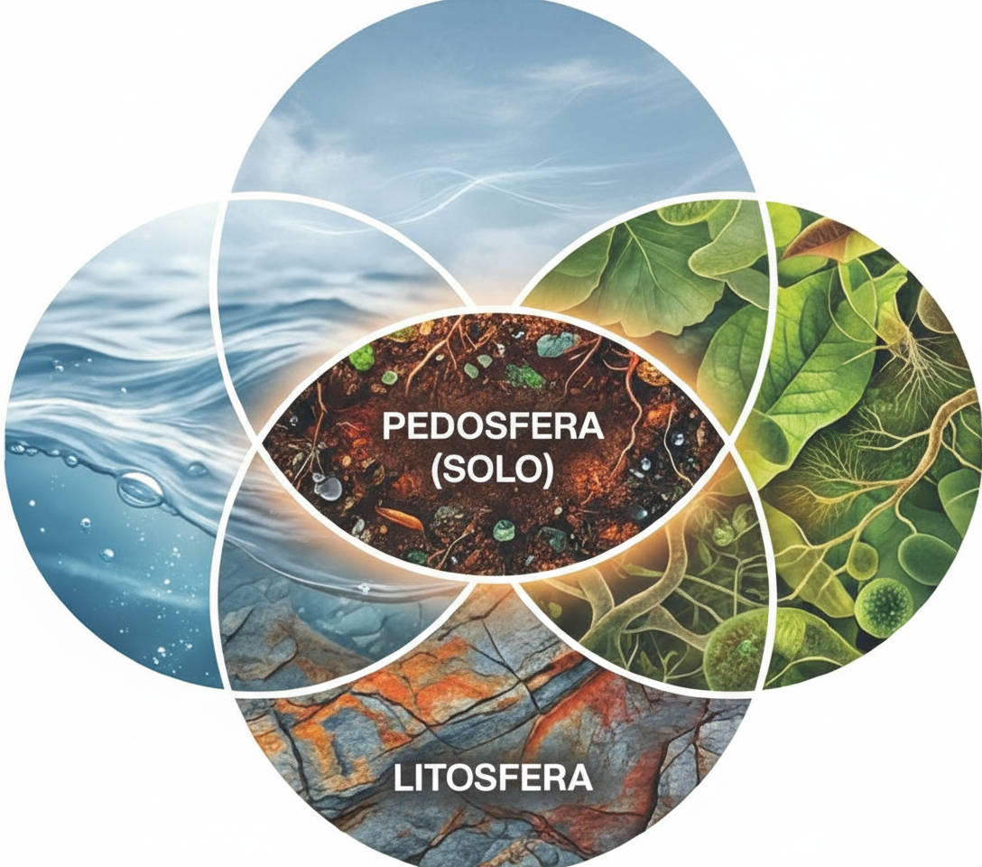 Esquema do solo como reator biogeoquímico