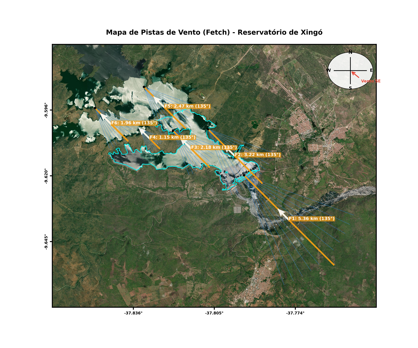 Mapa de fetch efetivo no reservatório de Xingó