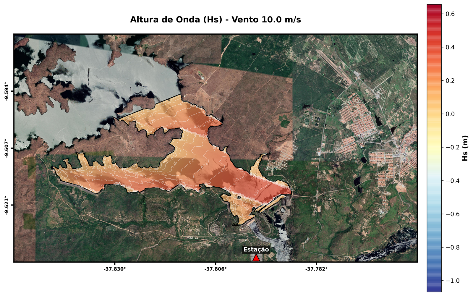 Mapa de altura de onda significativa no reservatório